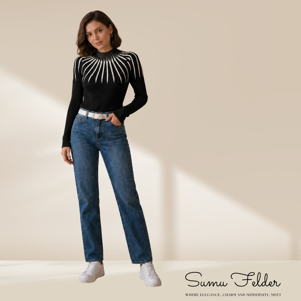 Women’s Ribbed Knit Sweater Top, Long Sleeve Slim Fit High Neck Pullover, Chic Elegant Blouse in Beige Black or Steel Blue