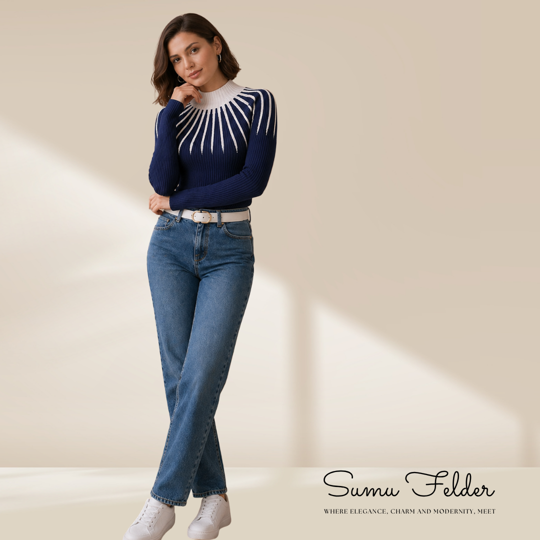 Women’s Ribbed Knit Sweater Top, Long Sleeve Slim Fit High Neck Pullover, Chic Elegant Blouse in Beige Black or Steel Blue