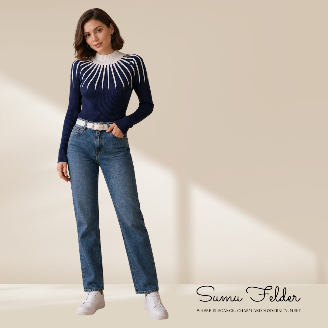 Women’s Ribbed Knit Sweater Top, Long Sleeve Slim Fit High Neck Pullover, Chic Elegant Blouse in Beige Black or Steel Blue