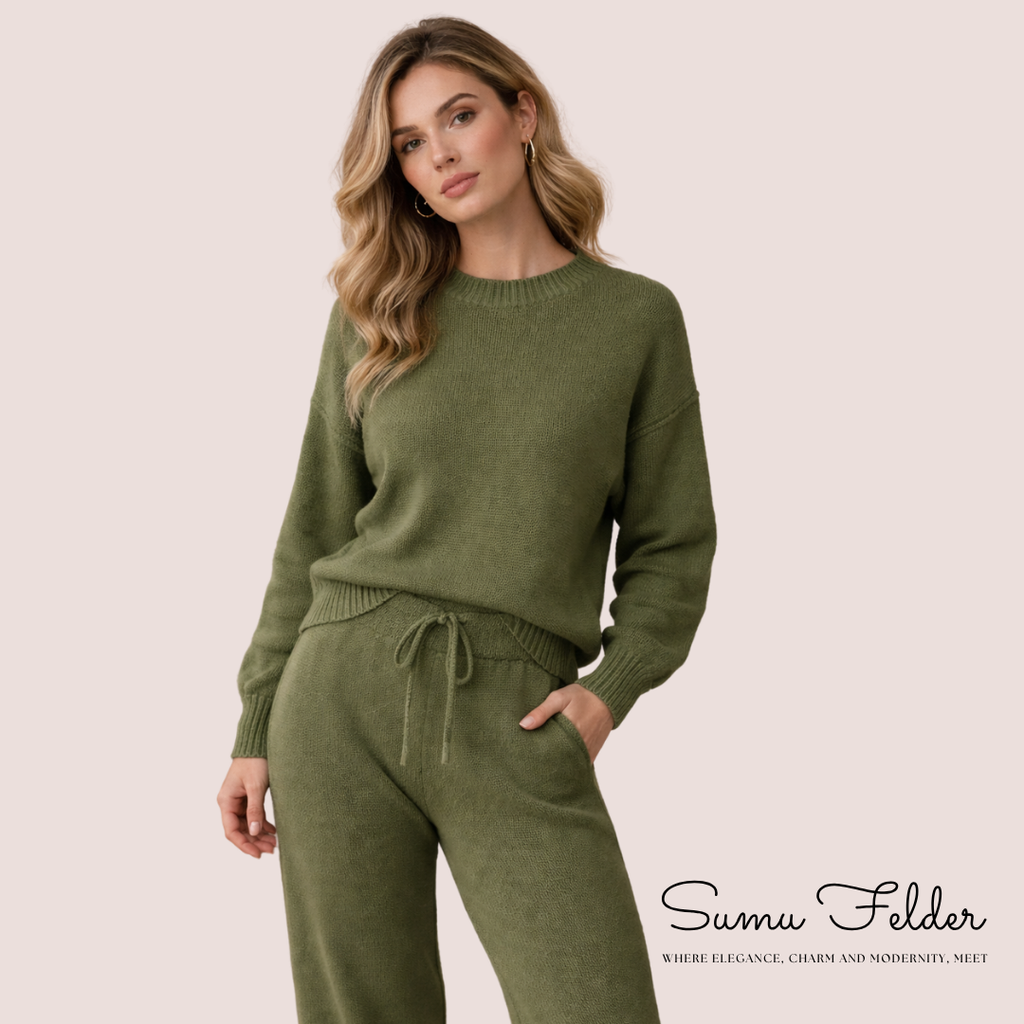 Soft pants and sweater set for women| Women’s Knit Loungewear Set| Cozy Two Piece Sweater and Wide Leg Pants