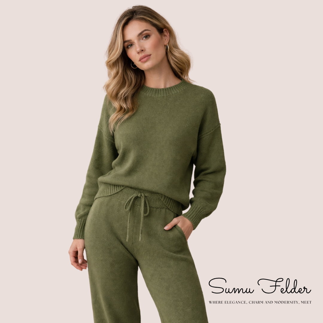Soft pants and sweater set for women| Women’s Knit Loungewear Set| Cozy Two Piece Sweater and Wide Leg Pants