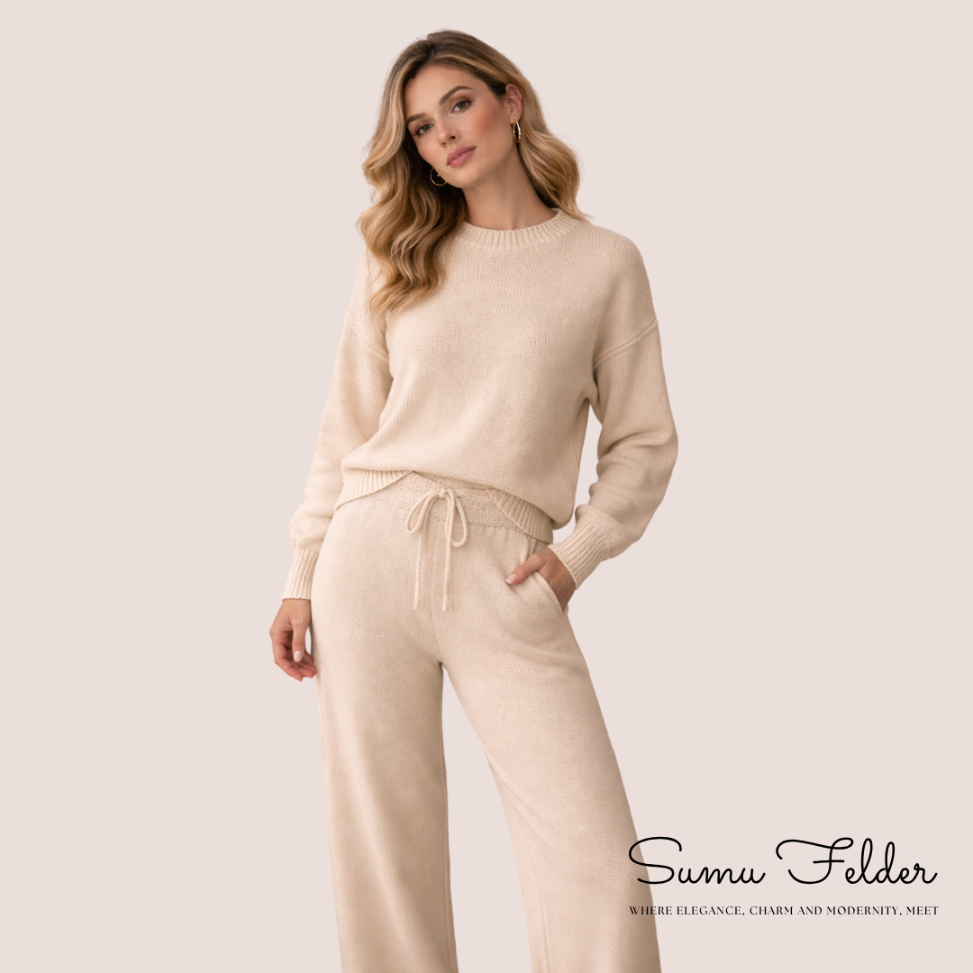 Soft pants and sweater set for women| Women’s Knit Loungewear Set| Cozy Two Piece Sweater and Wide Leg Pants