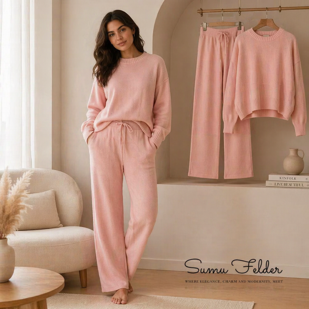 Soft pants and sweater set for women| Women’s Knit Loungewear Set| Cozy Two Piece Sweater and Wide Leg Pants