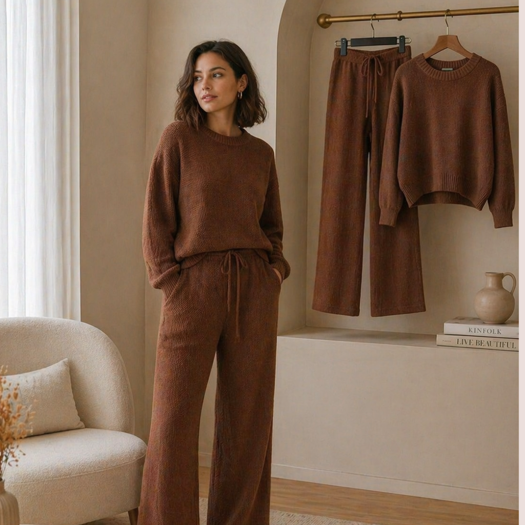 Soft pants and sweater set for women| Women’s Knit Loungewear Set| Cozy Two Piece Sweater and Wide Leg Pants