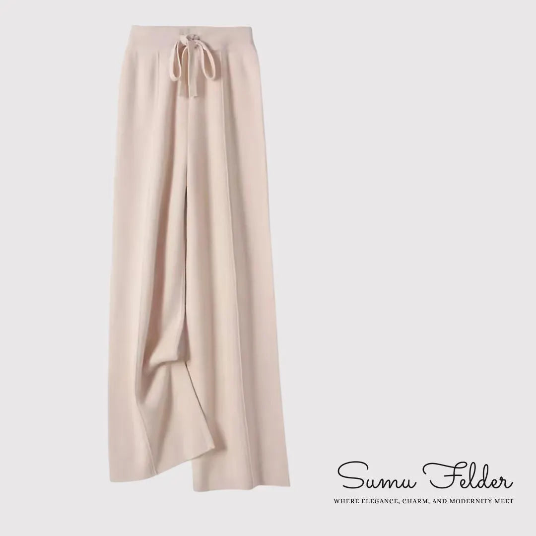 Elegant Merino Wool Wide Leg Pants for Women | Soft Knit Lounge Trousers with Drawstring Waist | Cozy Winter Fashion