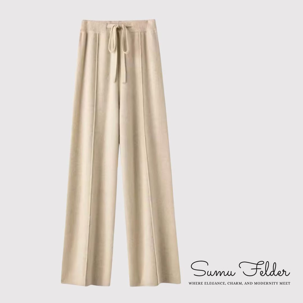 Elegant Merino Wool Wide Leg Pants for Women | Soft Knit Lounge Trousers with Drawstring Waist | Cozy Winter Fashion