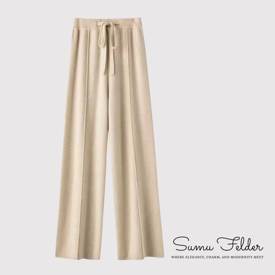 Elegant Merino Wool Wide Leg Pants for Women | Soft Knit Lounge Trousers with Drawstring Waist | Cozy Winter Fashion
