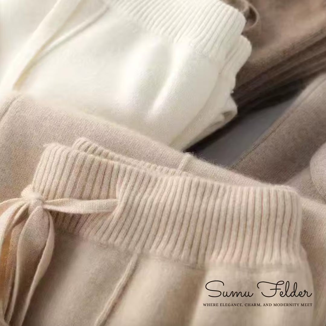 Elegant Merino Wool Wide Leg Pants for Women | Soft Knit Lounge Trousers with Drawstring Waist | Cozy Winter Fashion