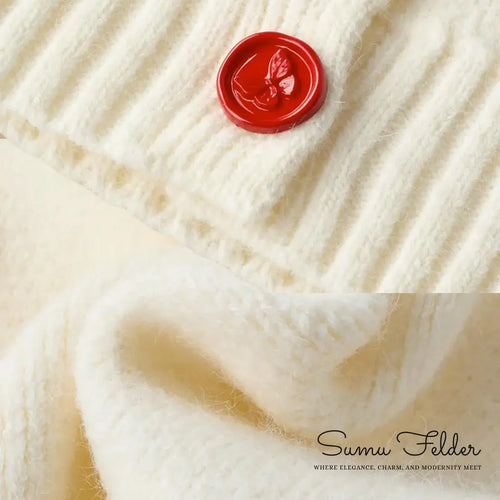 Chic Off-White Knit Cardigan with Red Accents | Cozy Modern Sweater