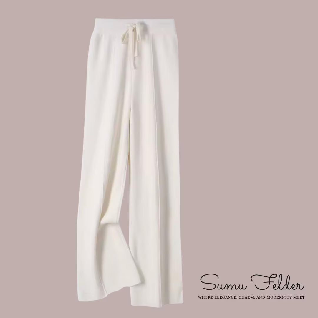 Elegant Merino Wool Wide Leg Pants for Women | Soft Knit Lounge Trousers with Drawstring Waist | Cozy Winter Fashion