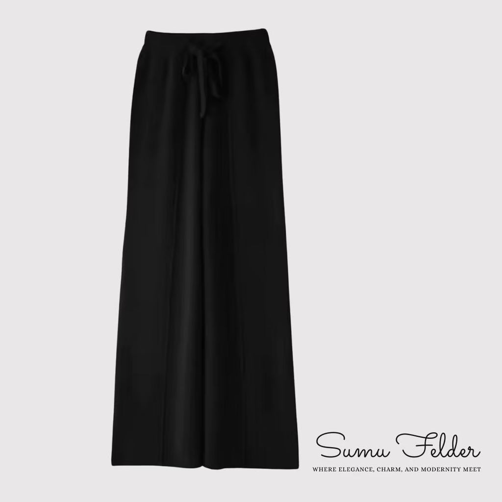 Elegant Merino Wool Wide Leg Pants for Women | Soft Knit Lounge Trousers with Drawstring Waist | Cozy Winter Fashion