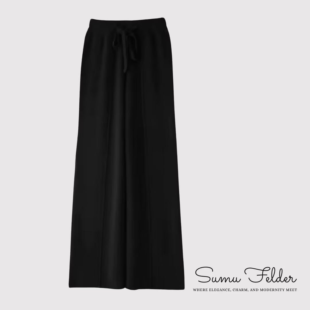 Elegant Merino Wool Wide Leg Pants for Women | Soft Knit Lounge Trousers with Drawstring Waist | Cozy Winter Fashion