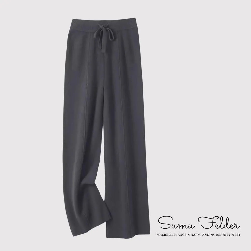 Elegant Merino Wool Wide Leg Pants for Women | Soft Knit Lounge Trousers with Drawstring Waist | Cozy Winter Fashion