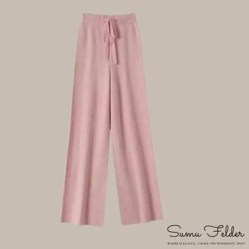 Cozy Wool Knitted Wide Leg Pants for Women | High Waist Winter Lounge Trousers | Minimalist Comfy Knitwear Bottoms for Everyday Style