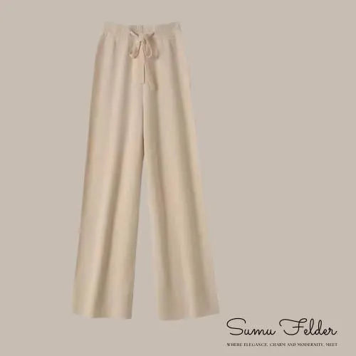 Cozy Wool Knitted Wide Leg Pants for Women | High Waist Winter Lounge Trousers | Minimalist Comfy Knitwear Bottoms for Everyday Style