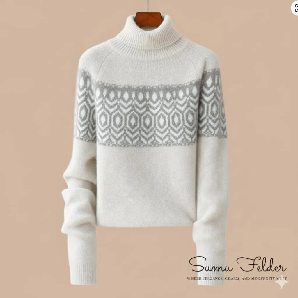 Merino Wool Knitted Nordic Sweater for Women |Turtleneck