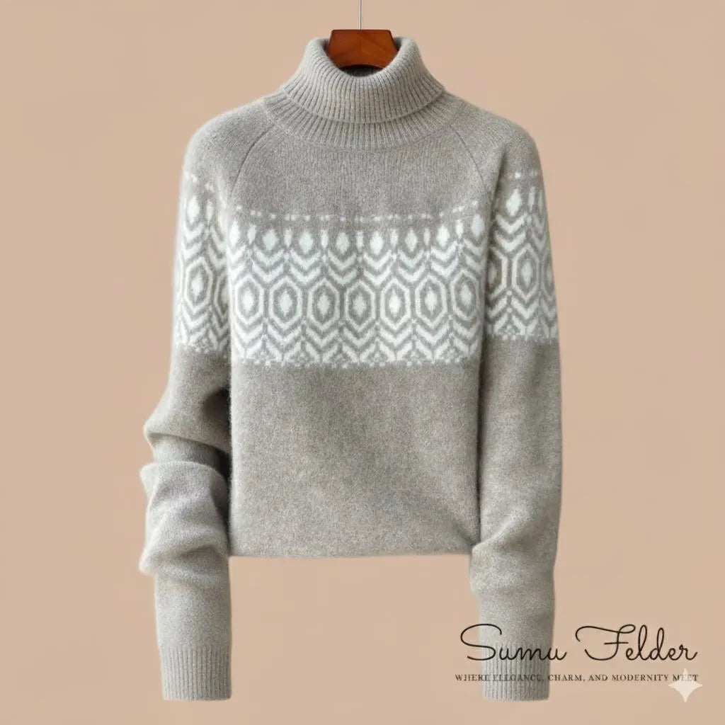 Merino Wool Knitted Nordic Sweater for Women |Turtleneck