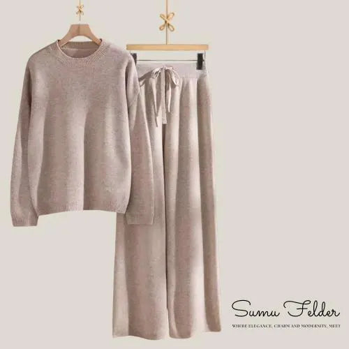 Cozy 100% Wool Knit Lounge Set for Women | Sweater and Wide Leg Pants | Winter Matching Knitwear Outfit | Warm Minimalist Loungewear