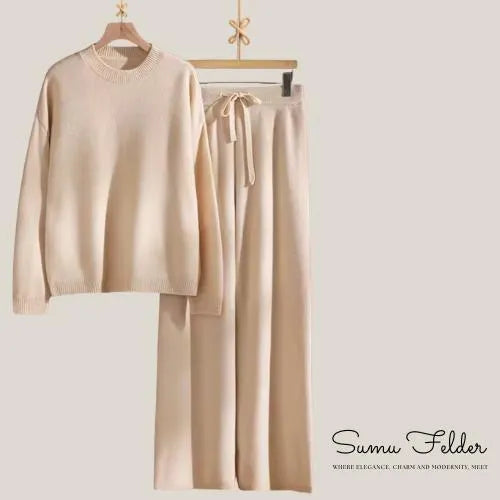 Cozy 100% Wool Knit Lounge Set for Women | Sweater and Wide Leg Pants | Winter Matching Knitwear Outfit | Warm Minimalist Loungewear