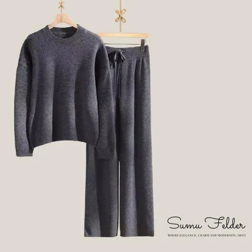 Cozy 100% Wool Knit Lounge Set for Women | Sweater and Wide Leg Pants | Winter Matching Knitwear Outfit | Warm Minimalist Loungewear