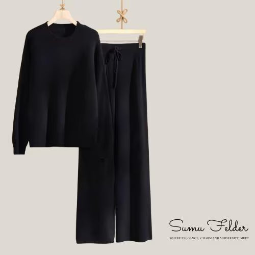 Cozy 100% Wool Knit Lounge Set for Women | Sweater and Wide Leg Pants | Winter Matching Knitwear Outfit | Warm Minimalist Loungewear