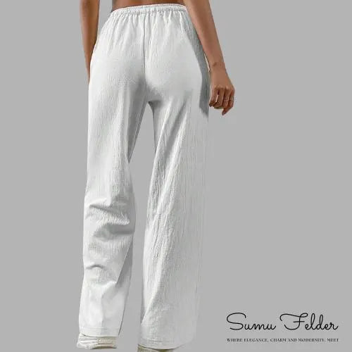 Women’s Cotton Pants, Relaxed Vacation Pants, Loose Straight , Casual Holiday Beach Trousers