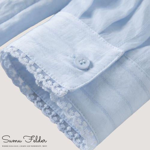 Summer Women’s Lace Trim Blouse, Lightweight Long Sleeve Sun Protection Shirt, Elegant Casual Soft Top