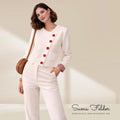 Chic Off-White Knit Cardigan with Red Accents | Cozy Modern Sweater