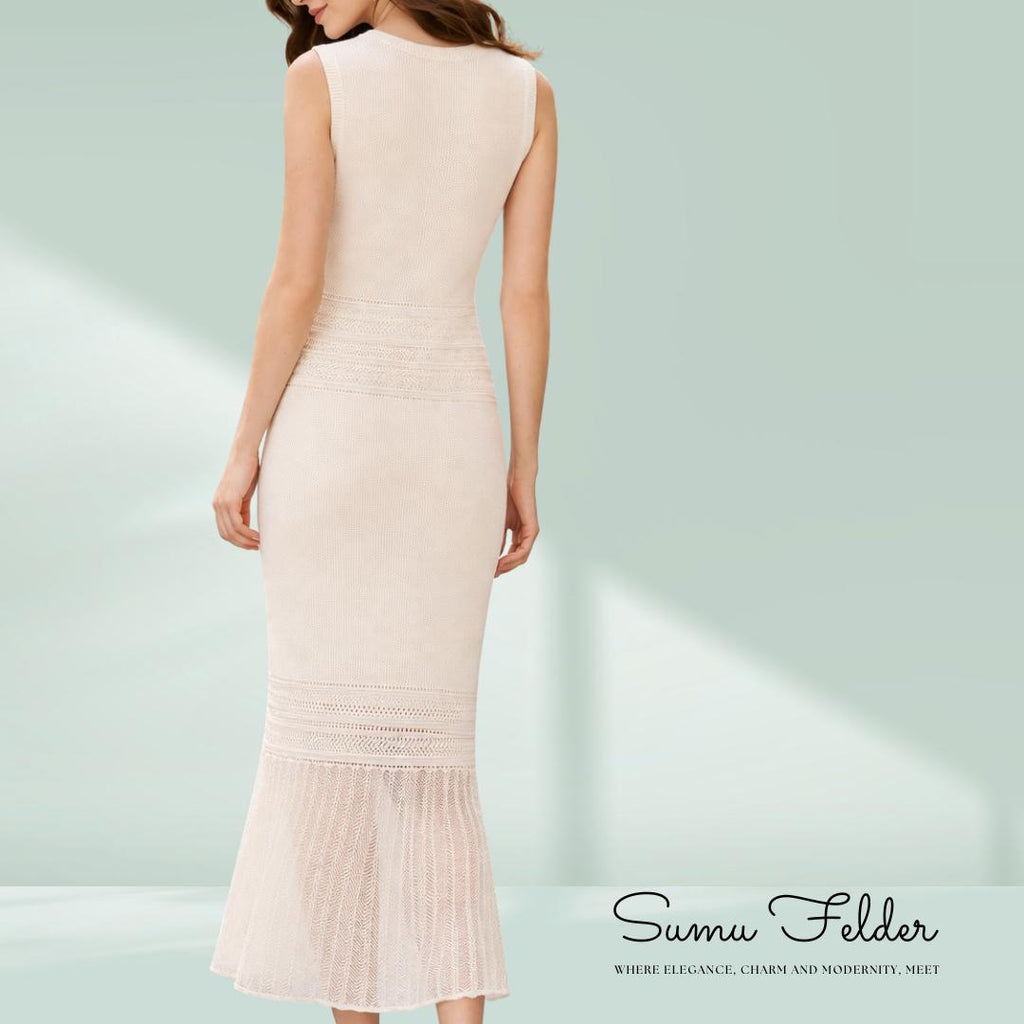 Cotton Rich Sleeveless Knitted Summer Dress, Elegant Resort Wear Vacation Outfit