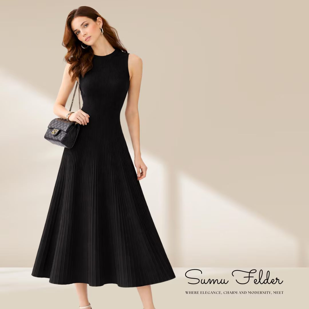 Spring Summer Merino Wool Sleeveless Dress – Lightweight Knit A-LineDress, Pleated Skirt, Soft Cashmere Feel Women’s  dress
