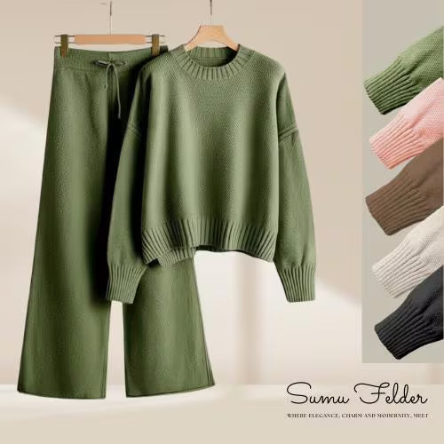 Soft pants and sweater set for women| Women’s Knit Loungewear Set| Cozy Two Piece Sweater and Wide Leg Pants