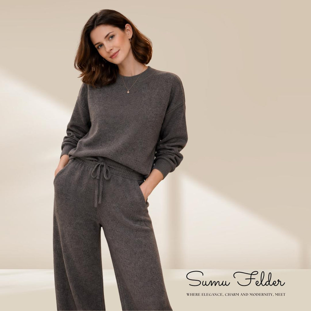 Cozy 100% Wool Knit Lounge Set for Women | Sweater and Wide Leg Pants | Winter Matching Knitwear Outfit | Warm Minimalist Loungewear