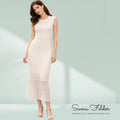 Cotton Rich Sleeveless Knitted Summer Dress, Elegant Resort Wear Vacation Outfit