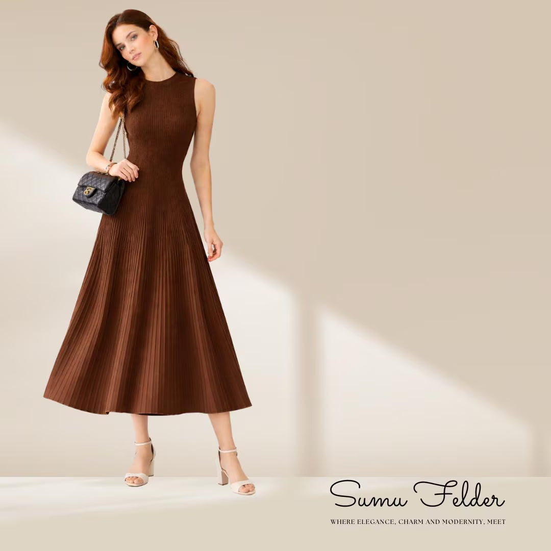 Spring Summer Merino Wool Sleeveless Dress – Lightweight Knit A-LineDress, Pleated Skirt, Soft Cashmere Feel Women’s  dress