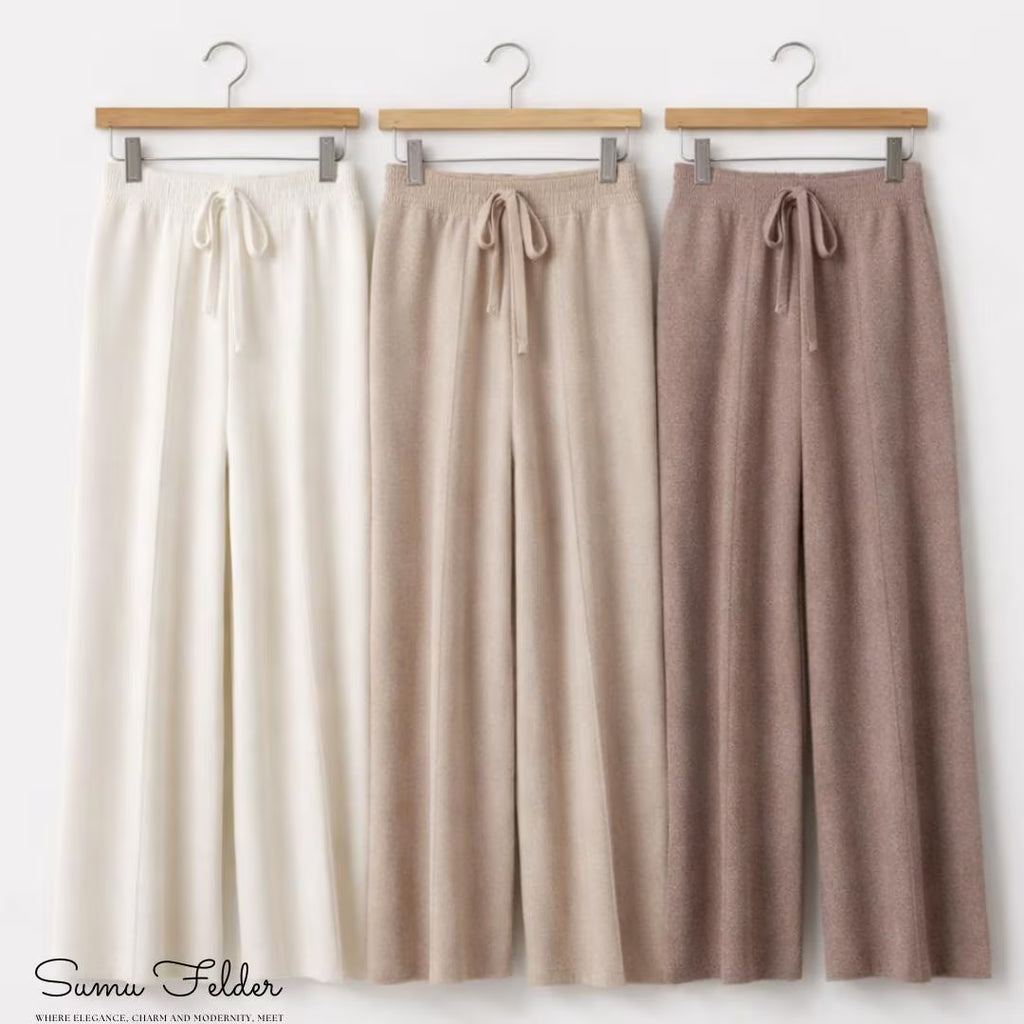 Elegant Merino Wool Wide Leg Pants for Women | Soft Knit Lounge Trousers with Drawstring Waist | Cozy Winter Fashion