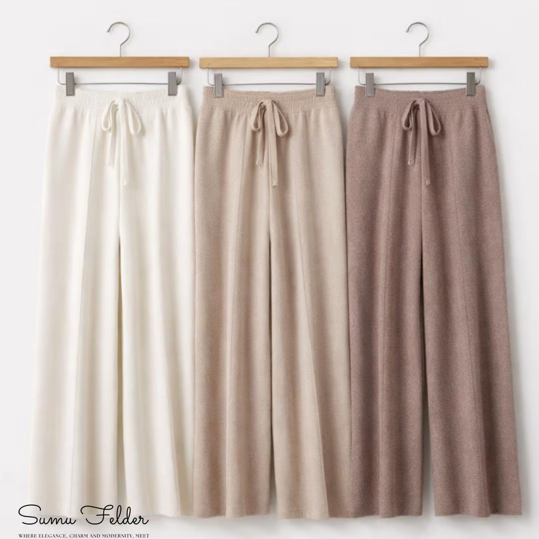 Elegant Merino Wool Wide Leg Pants for Women | Soft Knit Lounge Trousers with Drawstring Waist | Cozy Winter Fashion