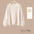 Embroidered Knit Sweater: Women's Floral Sleeve Pullover - Autumn Winter Fashion