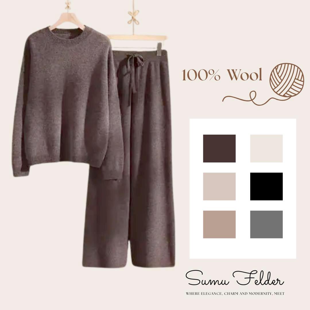 Cozy 100% Wool Knit Lounge Set for Women | Sweater and Wide Leg Pants | Winter Matching Knitwear Outfit | Warm Minimalist Loungewear
