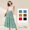 Summer Boho Skirt for Women – Long A-Line Floral Maxi Skirt, High Waisted, Flowy with Pockets, Holiday Outfit