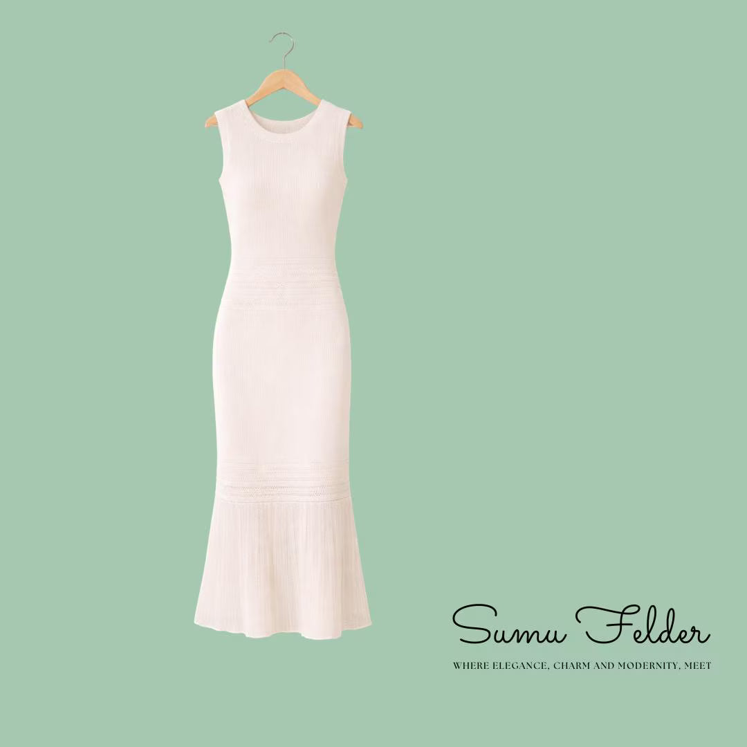 Cotton Rich Sleeveless Knitted Summer Dress, Elegant Resort Wear Vacation Outfit