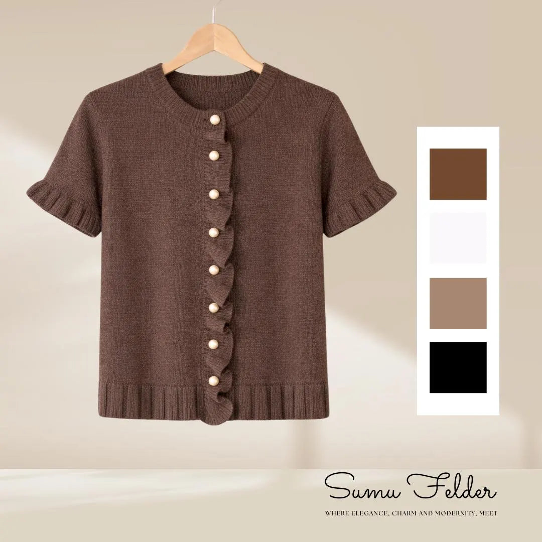 Spring Summer short sleeve cardigan, Women’s Round Neck Knit Sweater, Vintage Style Casual Top